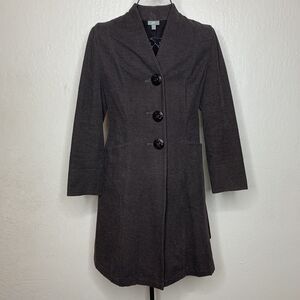 J Jill Brown 100% Cotton Large Buttons Knee Length Fitted Coat Women’s Size XS